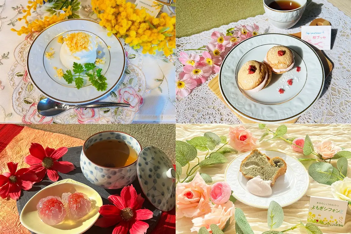 ミモザケーキや桜ブッセなどシェフ特製のおやつ各種